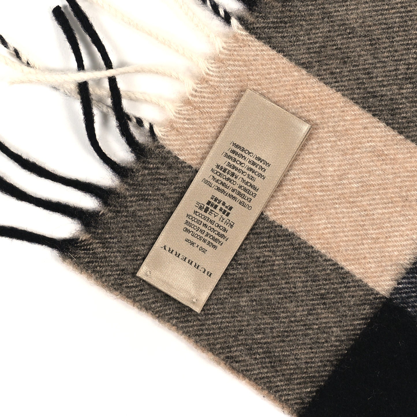 Cashmere Giant Check Fringe Scarf Archive Beige