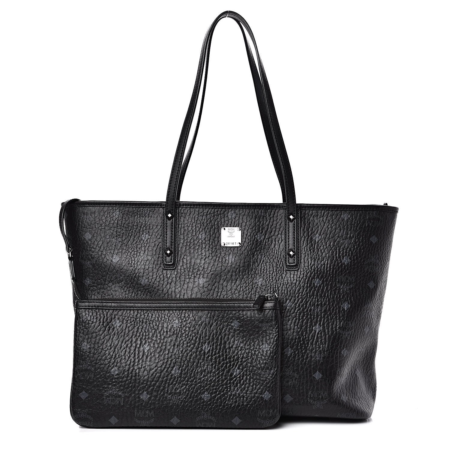 MCM Visetos Medium Anya Zip Top Shopper Tote Black 1 of 9