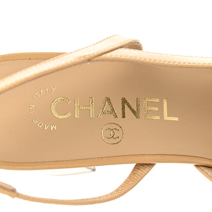 Chanel Goatskin Grosgrain Cap Toe CC Slingback Pumps 38.5 Beige Black 7 of 9