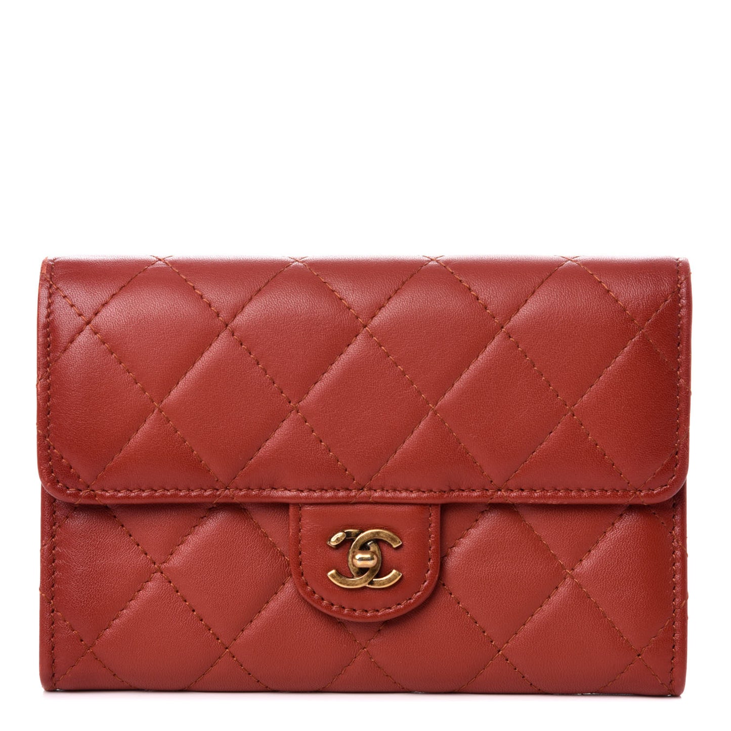 Lambskin Quilted Small Flap Wallet Red