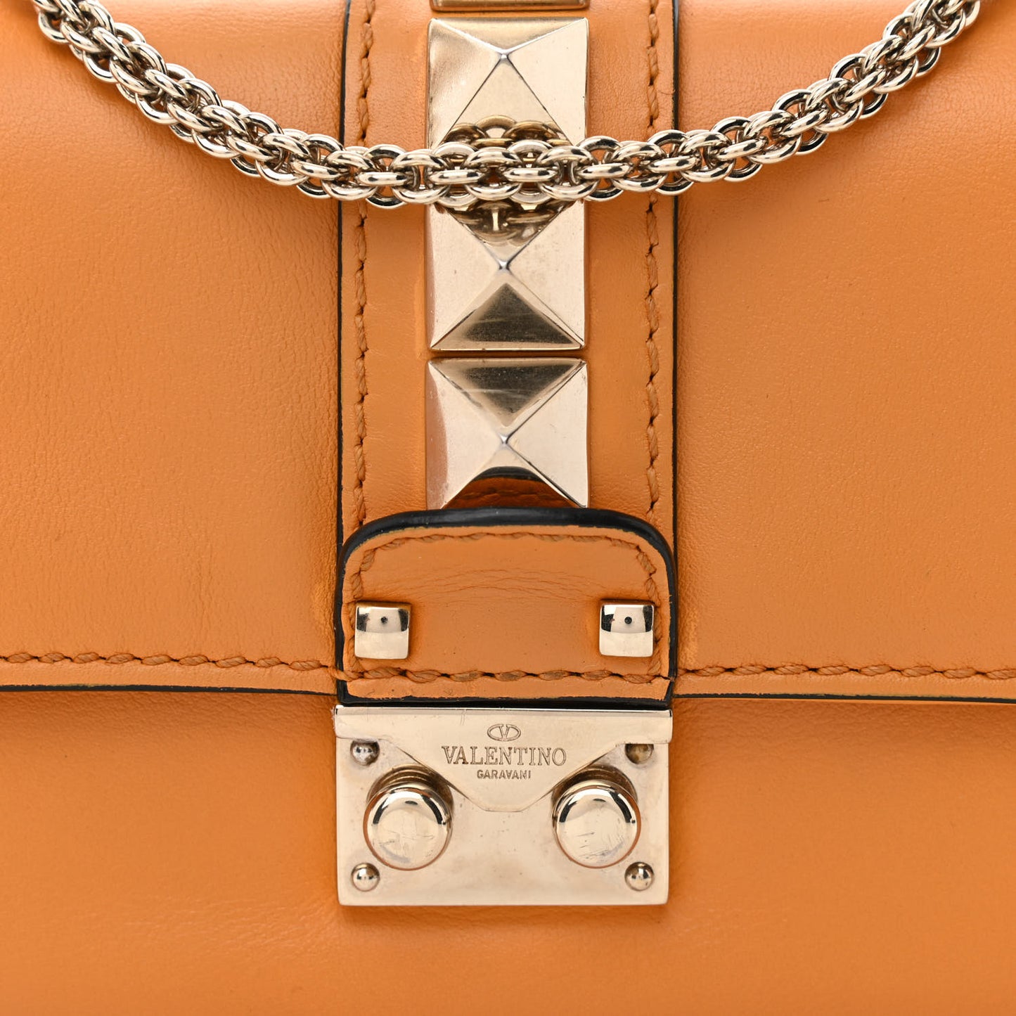Vitello Mini Glam Lock Rockstud Flap Mandarin Sorbet