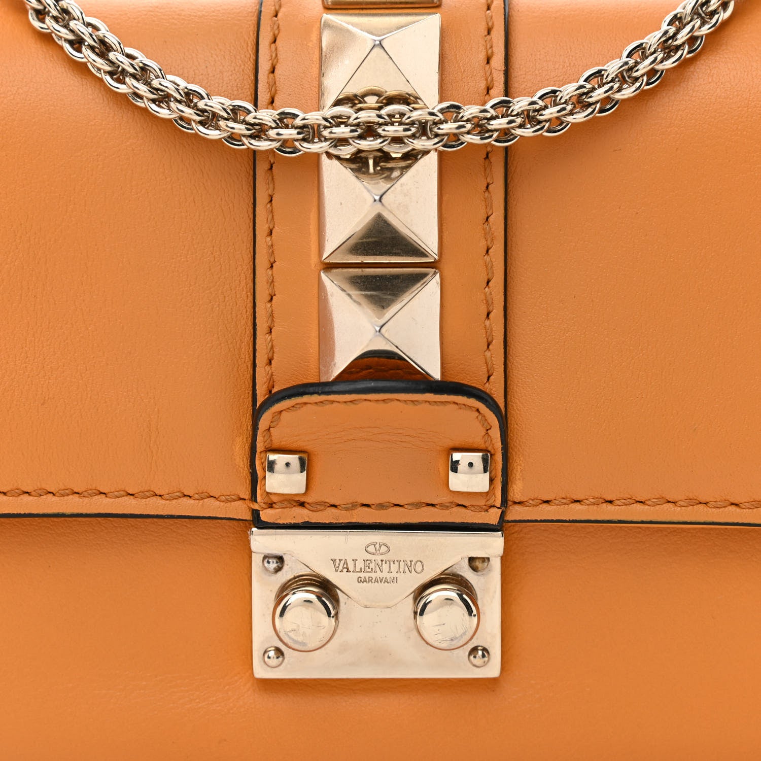 Valentino Garavani Vitello Mini Glam Lock Rockstud Flap Mandarin Sorbet 7 of 9