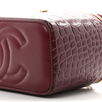 Chanel Calfskin Crocodile Embossed Crococo Small Top Handle Vanity Case With Chain Dark Burgundy 10 of 11