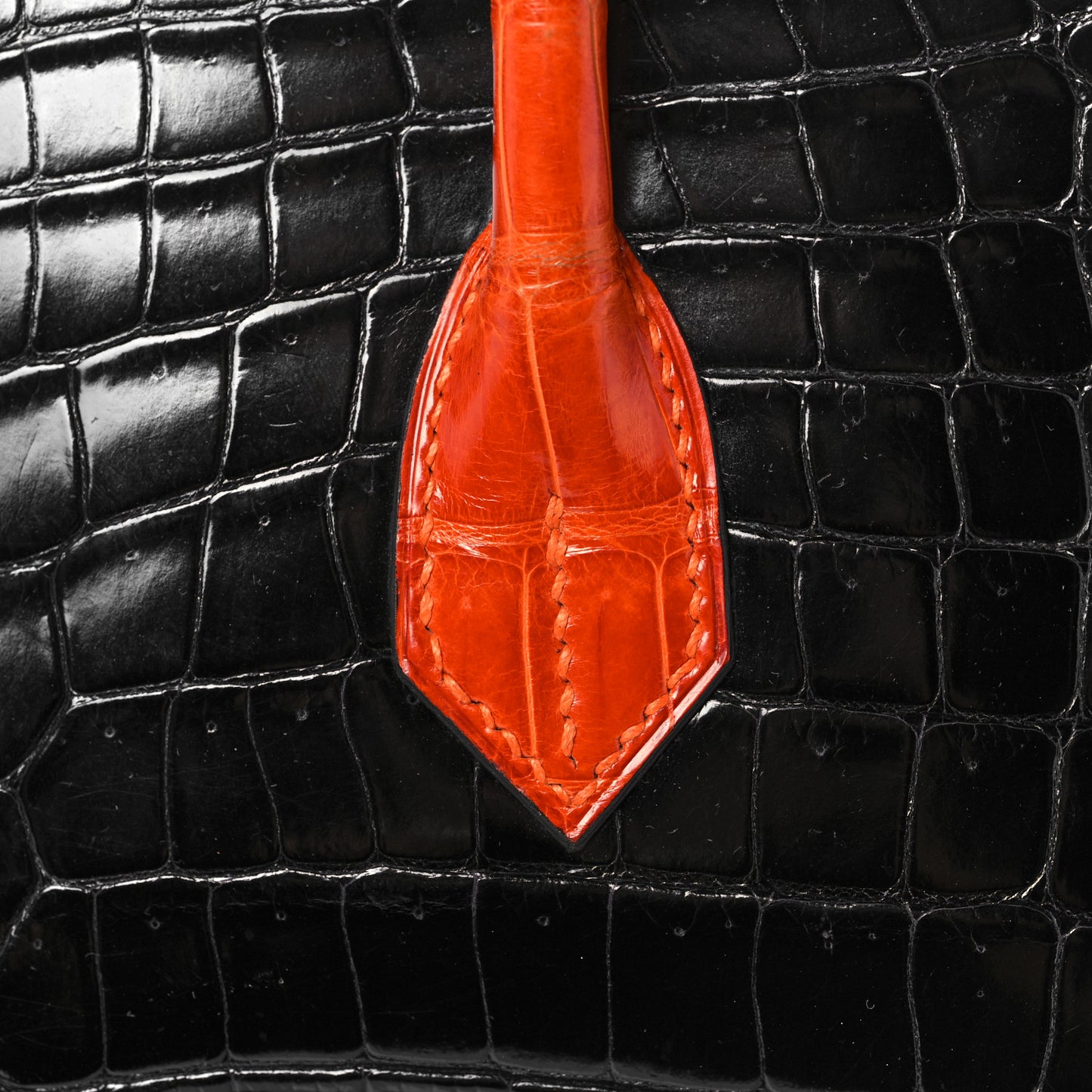 Shiny Porosus Crocodile Birkin 40 Black Orange