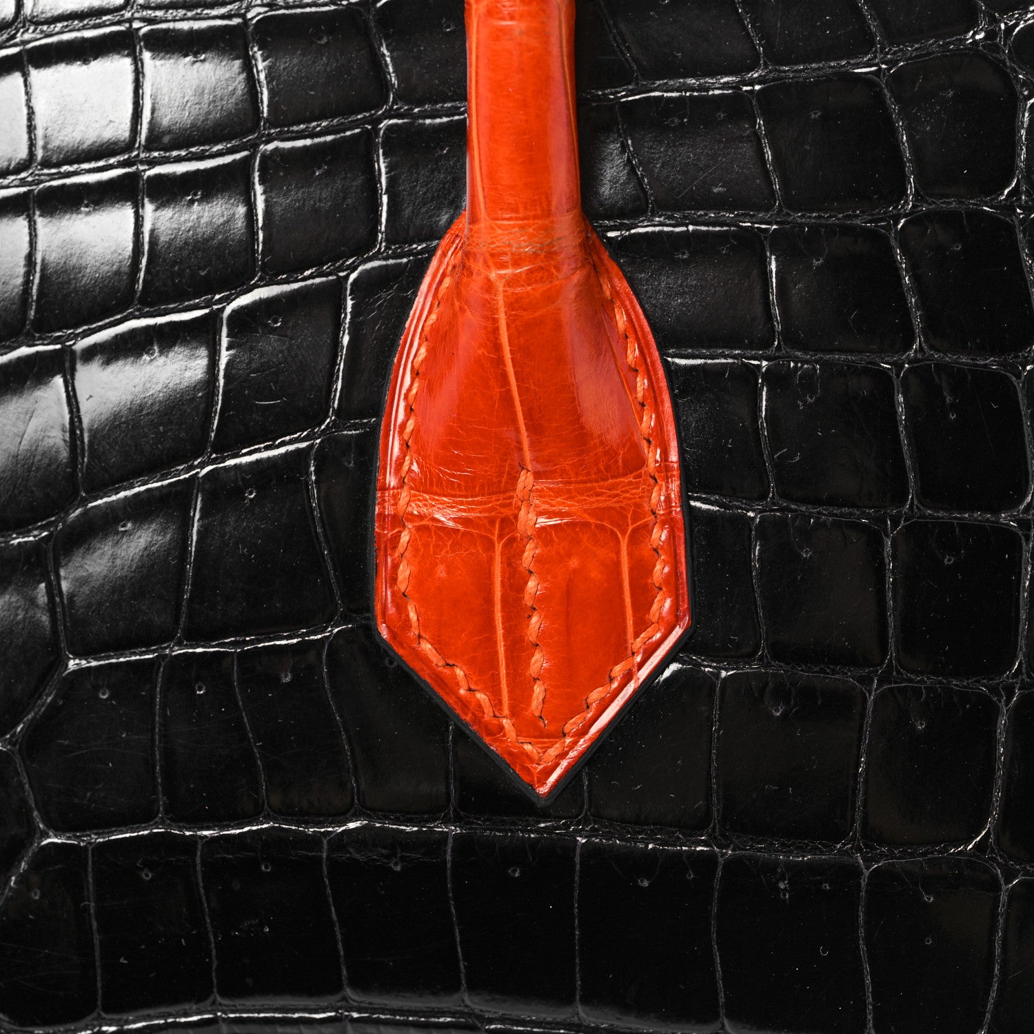 Hermes Shiny Porosus Crocodile Birkin 40 Black Orange 11 of 43