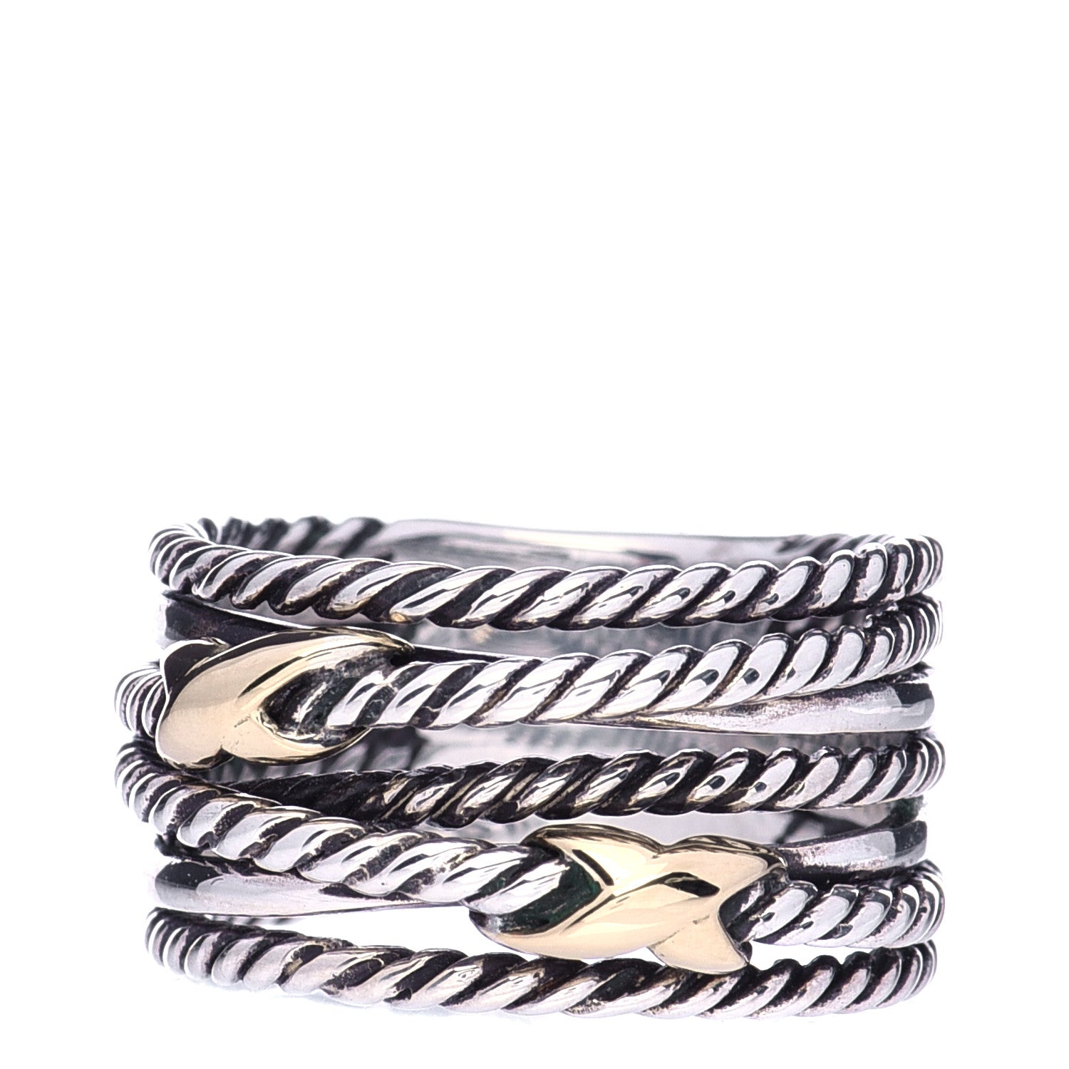 David Yurman Sterling Silver 18K Yellow Gold Double X Crossover Ring 56 7.5 1 of 4