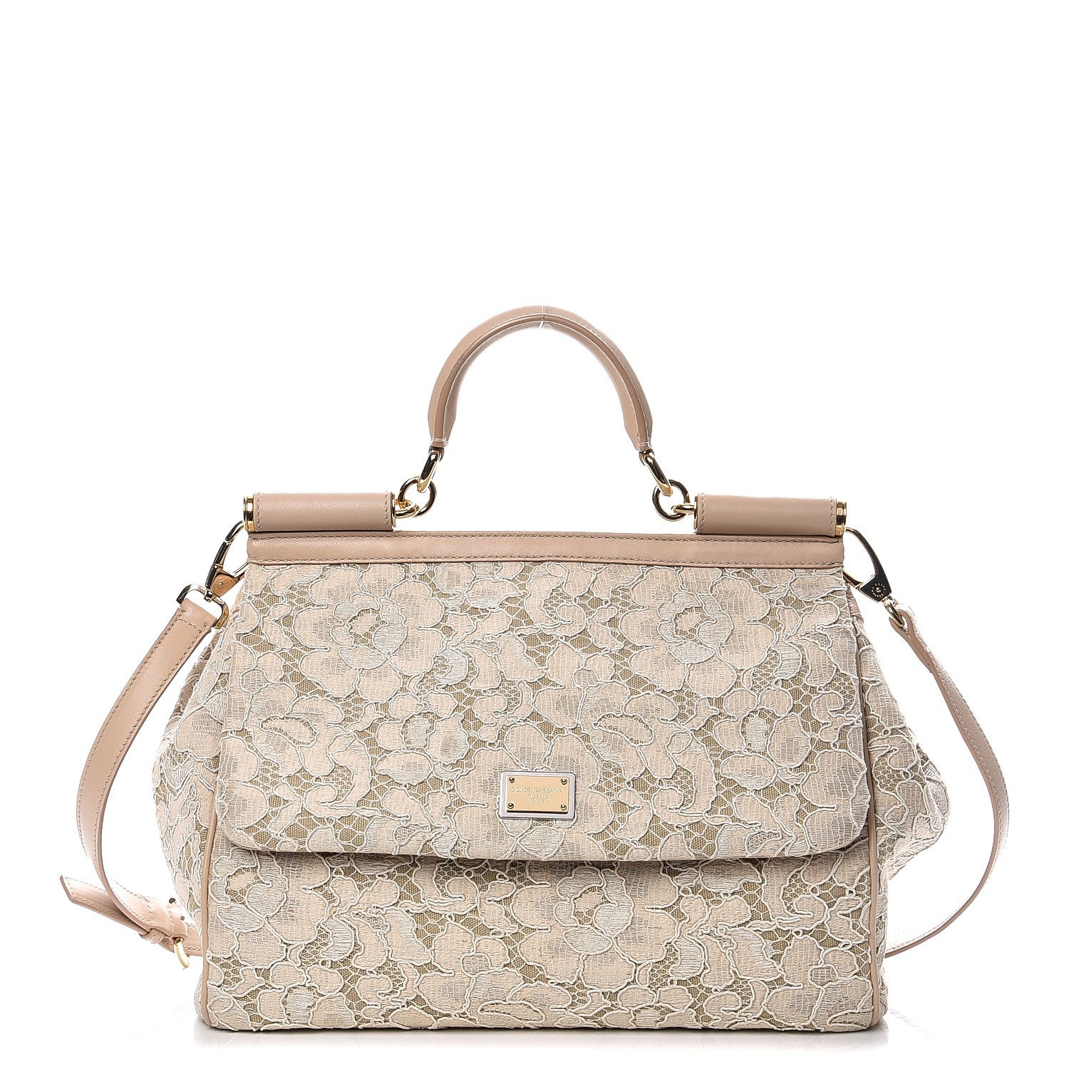 Dolce & Gabbana Calfskin Lace Large Miss Sicily Satchel Nude 1 of 7