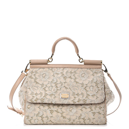 Dolce & Gabbana Calfskin Lace Large Miss Sicily Satchel Nude 1 of 7