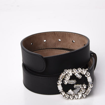 Gucci Calfskin Crystal Interlocking G Belt 100 40 Black 4 of 5