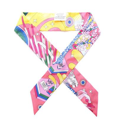 Hermes Silk La Source de Pegase Twilly Rose Vif Jaune Vif 1 of 3