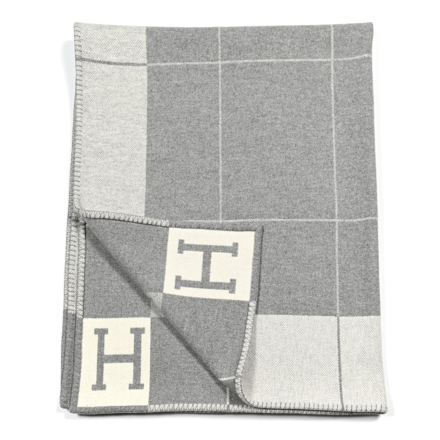 Hermes Wool Cashmere Avalon III Blanket Ecru Gris Clair 2 of 3