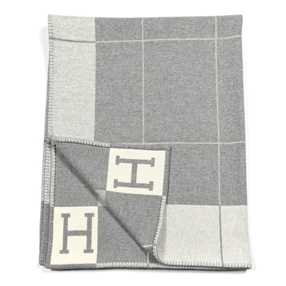 Hermes Wool Cashmere Avalon III Blanket Ecru Gris Clair 2 of 3