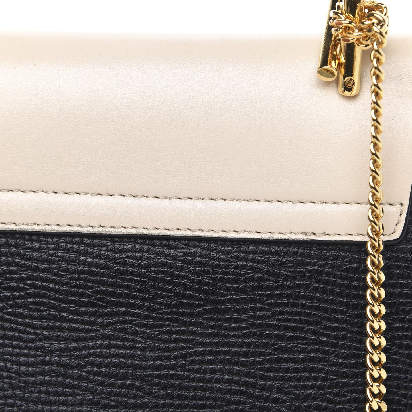 Grained Calfskin Lambskin Bi-Color Drew Shoulder Bag Black Powder Beige