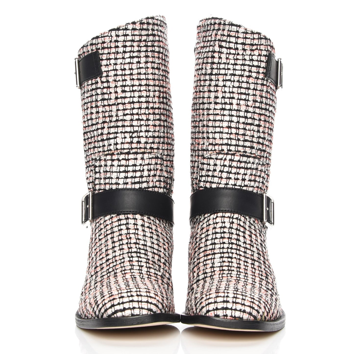 Tweed Calfskin Boots 38 Coral Black