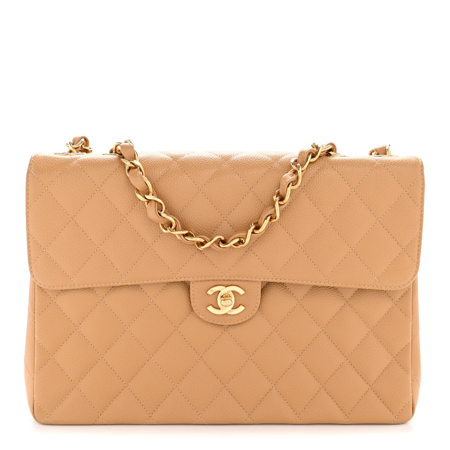 Chanel Caviar Quilted XL Jumbo Single Flap Beige 1 of 13