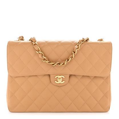 Chanel Caviar Quilted XL Jumbo Single Flap Beige 1 of 13
