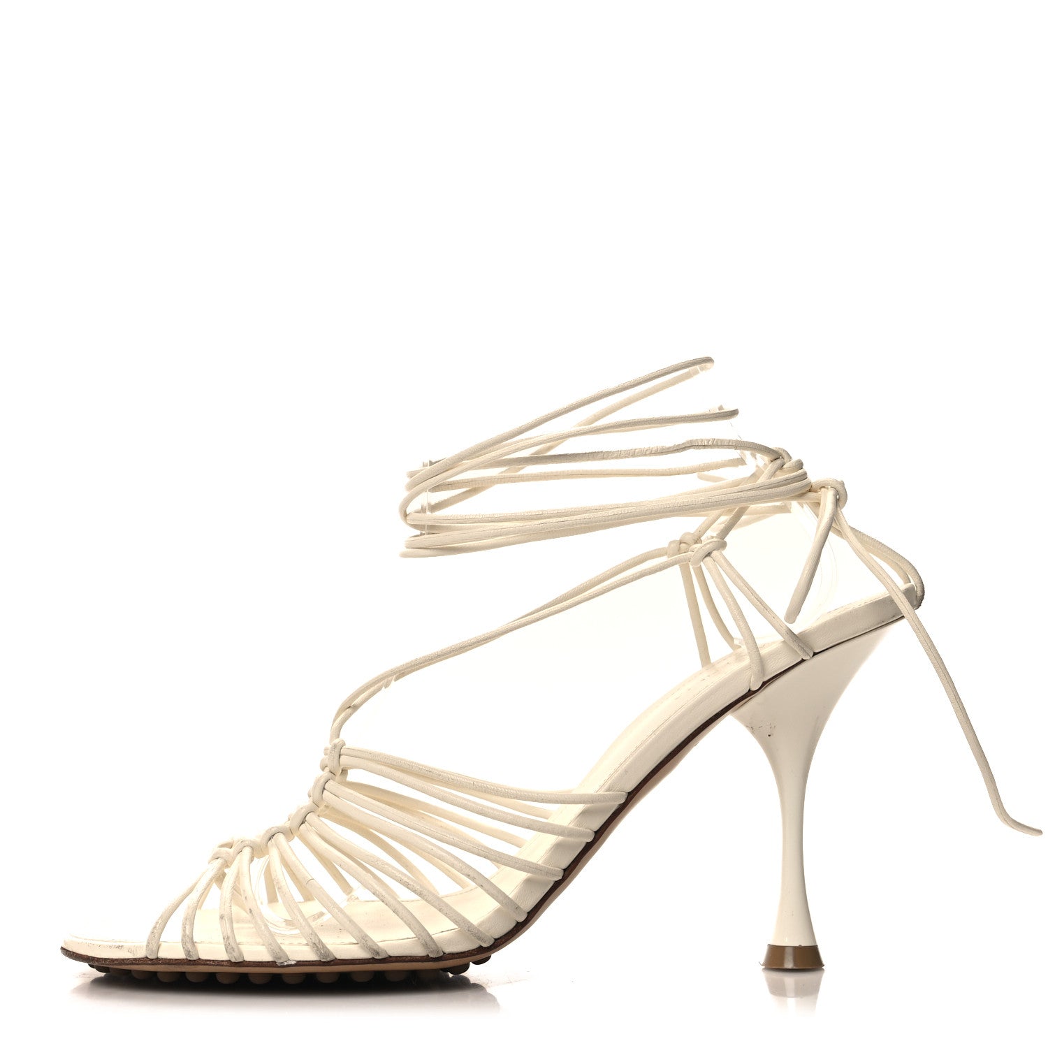 Bottega Veneta Nappa Dot Ankle Tie Sandals 39 White 1 of 9