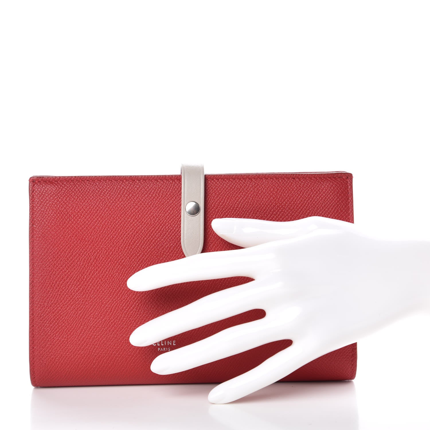 Celine Grained Calfskin Large Multifunction Strap Wallet Pop Red 2 of 8