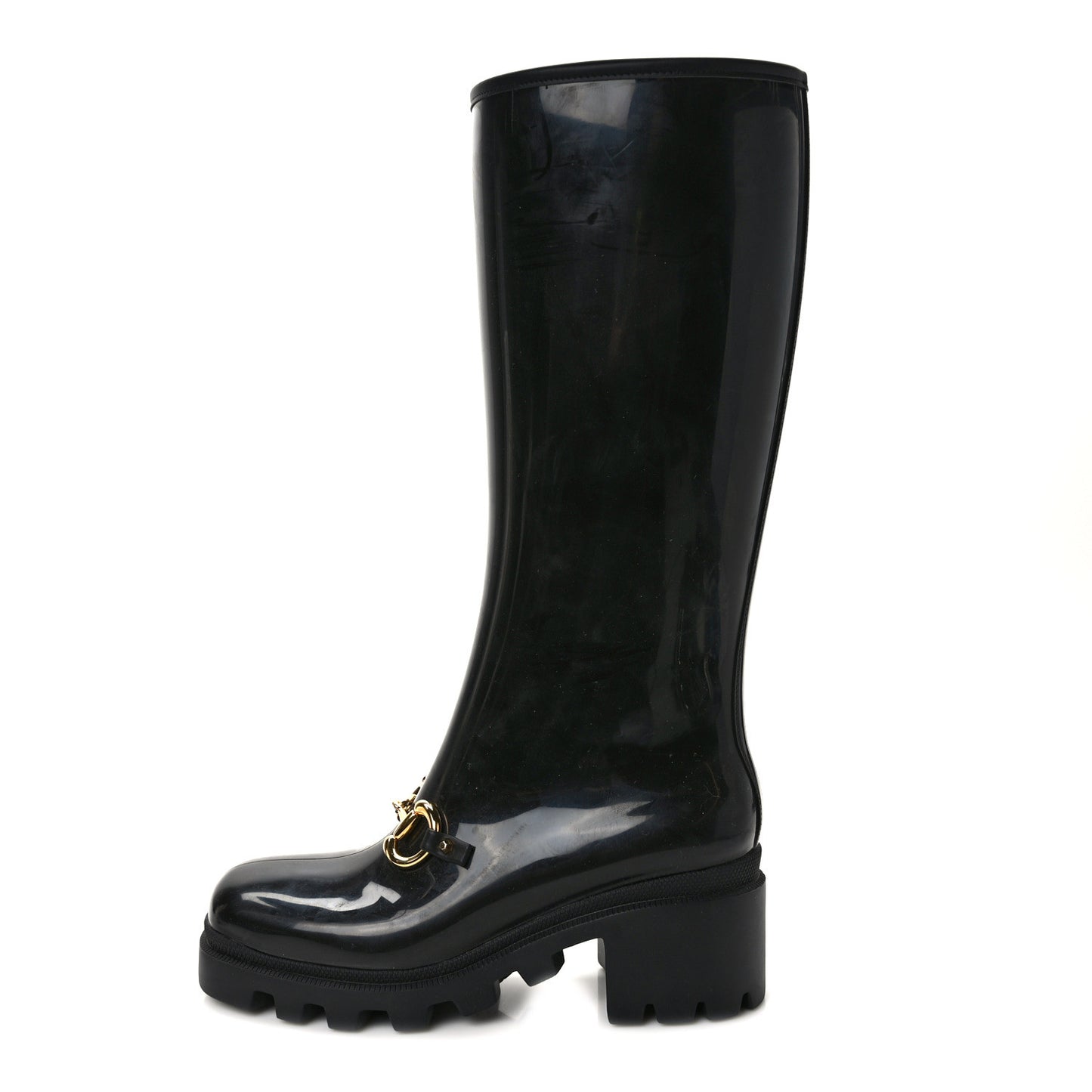 Rubber Horsebit Knee High Boots 40 Black