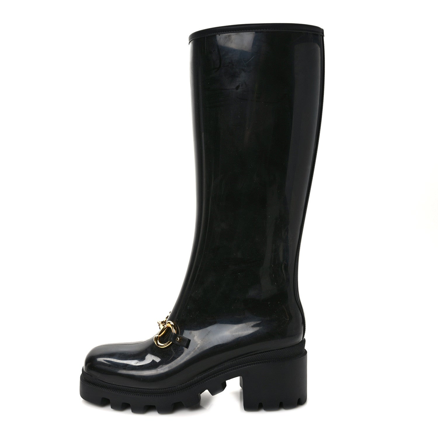 Gucci Rubber Horsebit Knee High Boots 40 Black 1 of 6