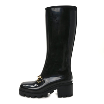 Gucci Rubber Horsebit Knee High Boots 40 Black 1 of 6