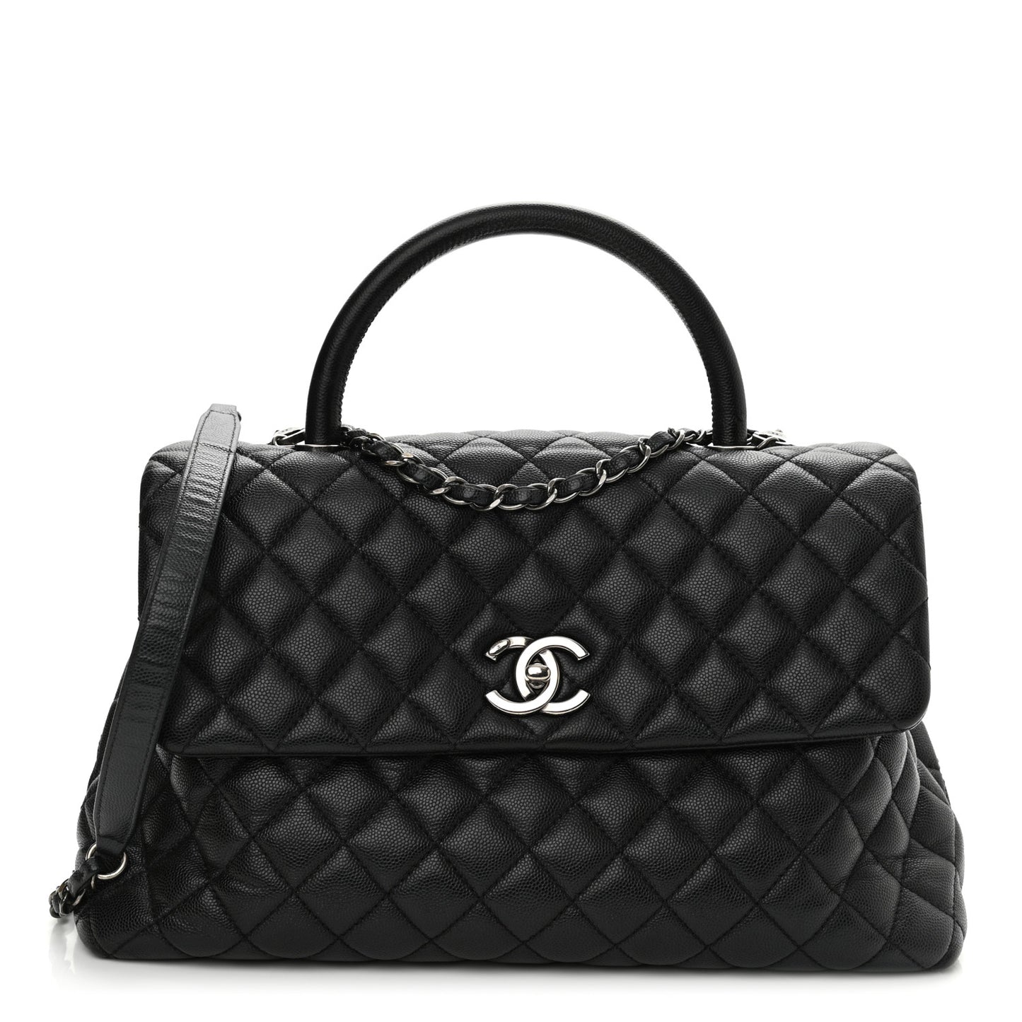 Caviar Quilted Medium Coco Handle Flap Black