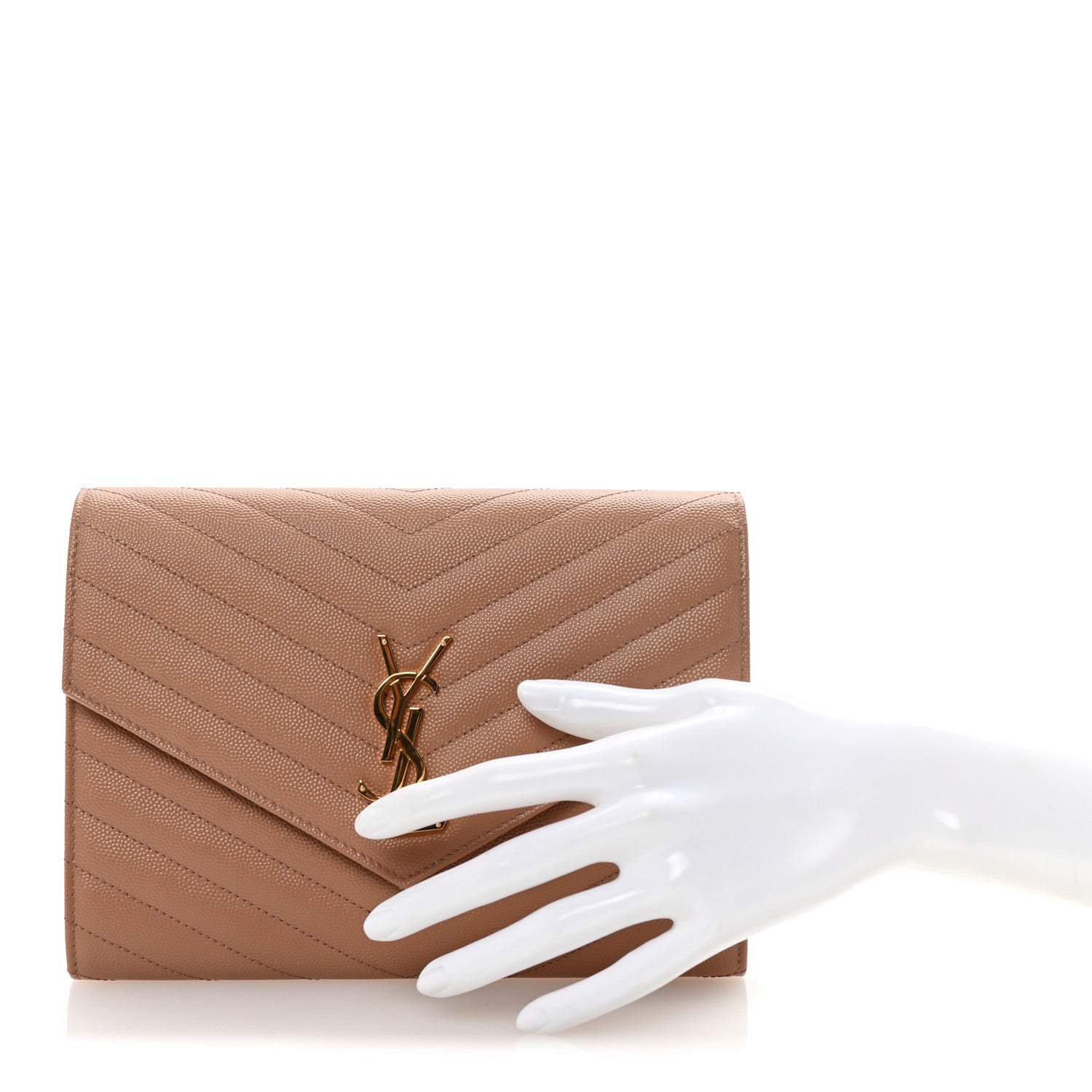 Saint Laurent Grain De Poudre Matelasse Chevron Monogram Envelope Vintage Peach 2 of 8
