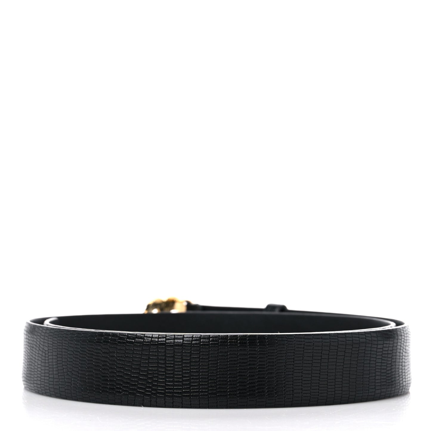 Lizard Embossed Calfskin Gripoix Poured Glass Along The Nile CC Belt 90 36 Black