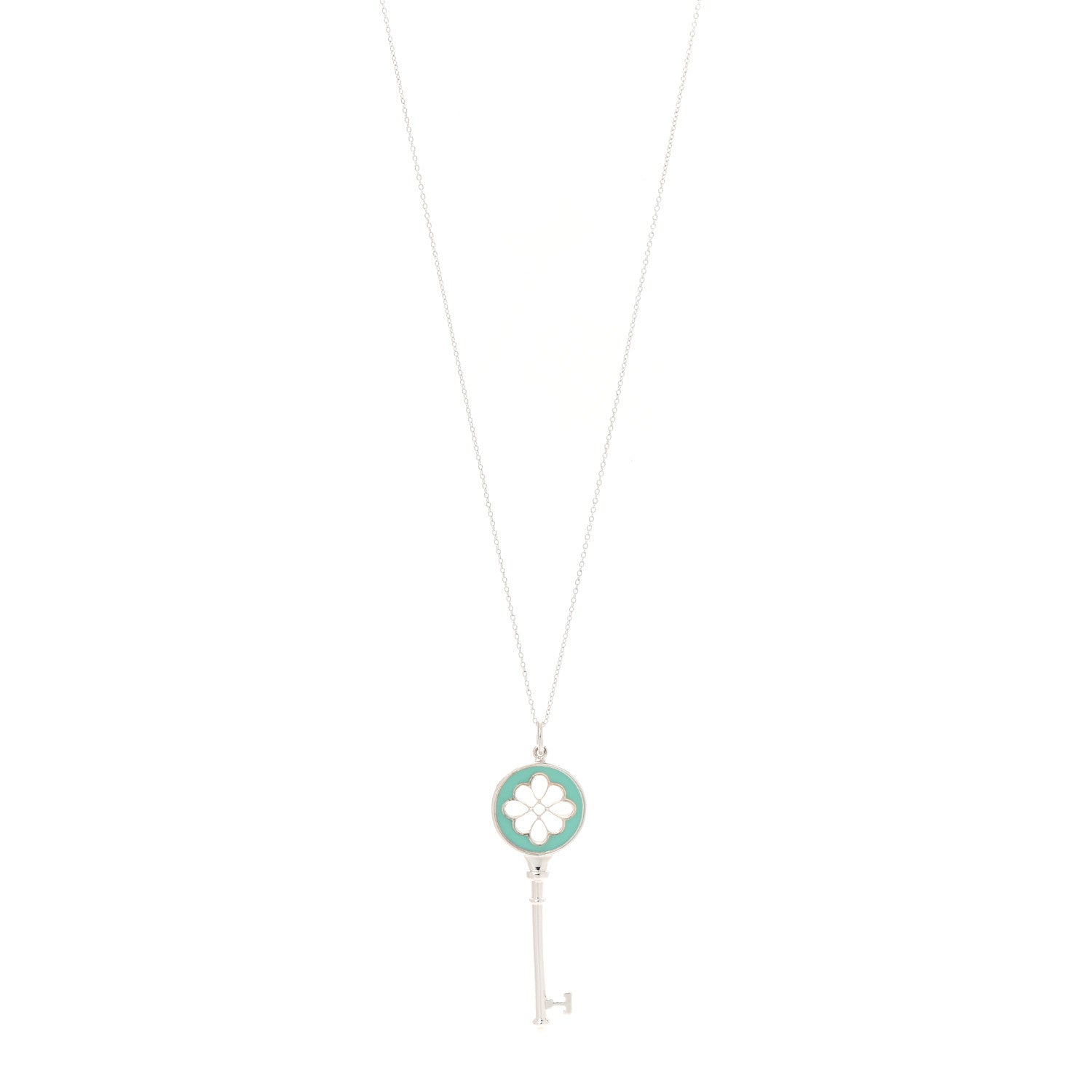 Tiffany Sterling Silver Enamel Knot Key Pendant Necklace Blue 1 of 7