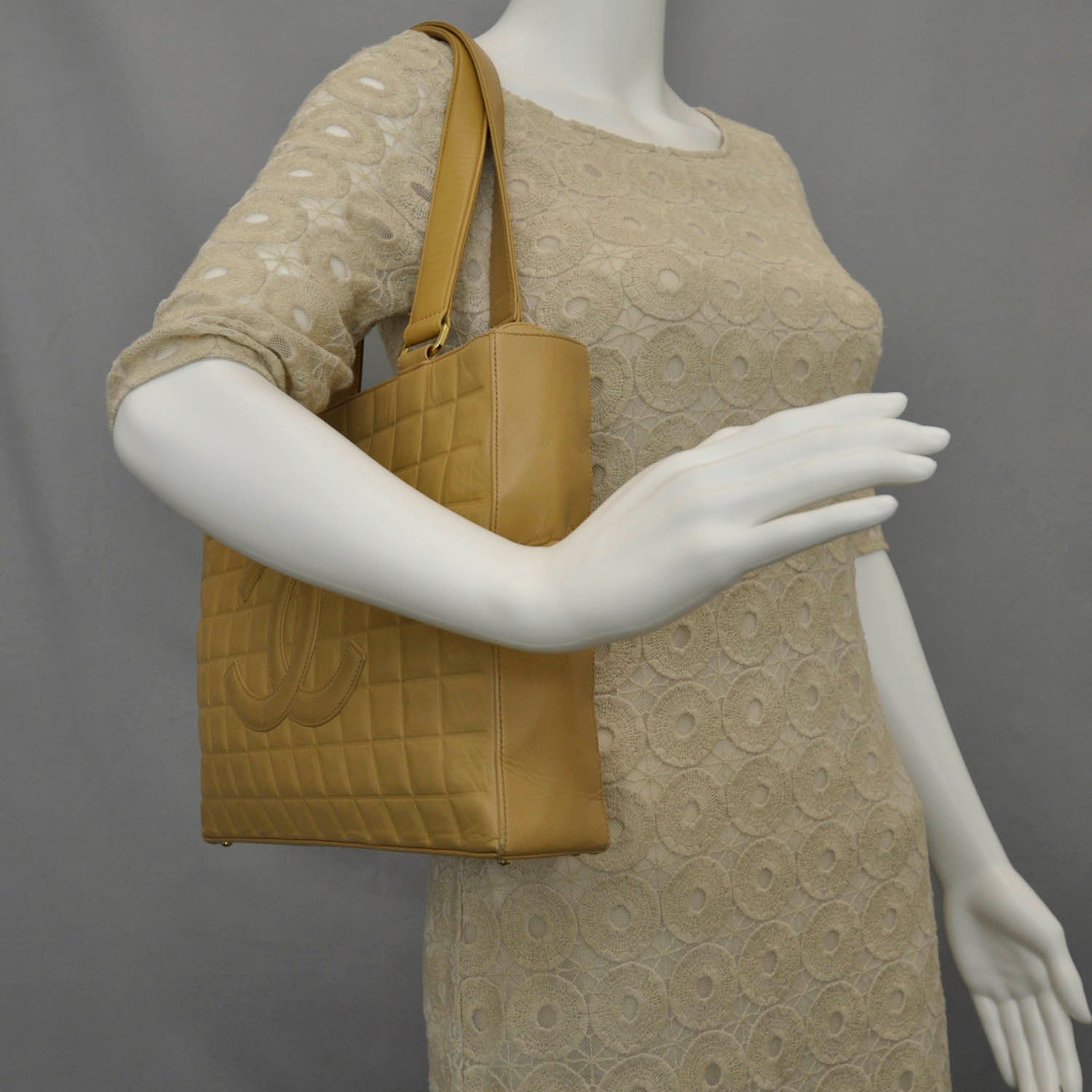 Chanel Lambskin Chocolate Bar Quilted Shoulder Bag Beige 2 of 9
