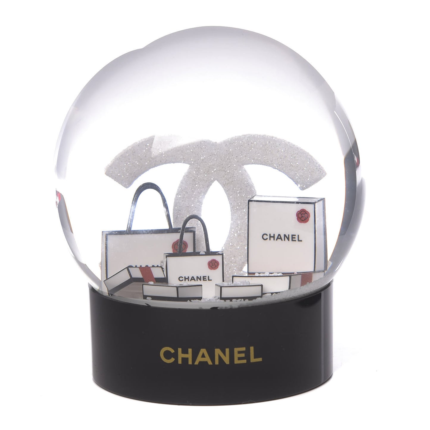 Glass CC Shopping Bag Snow Globe