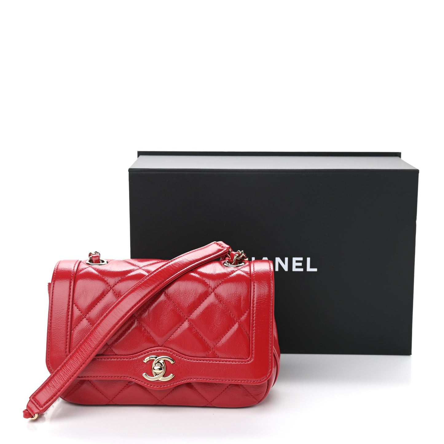 Crumpled Glazed Lambskin Quilted Mini Flap Red