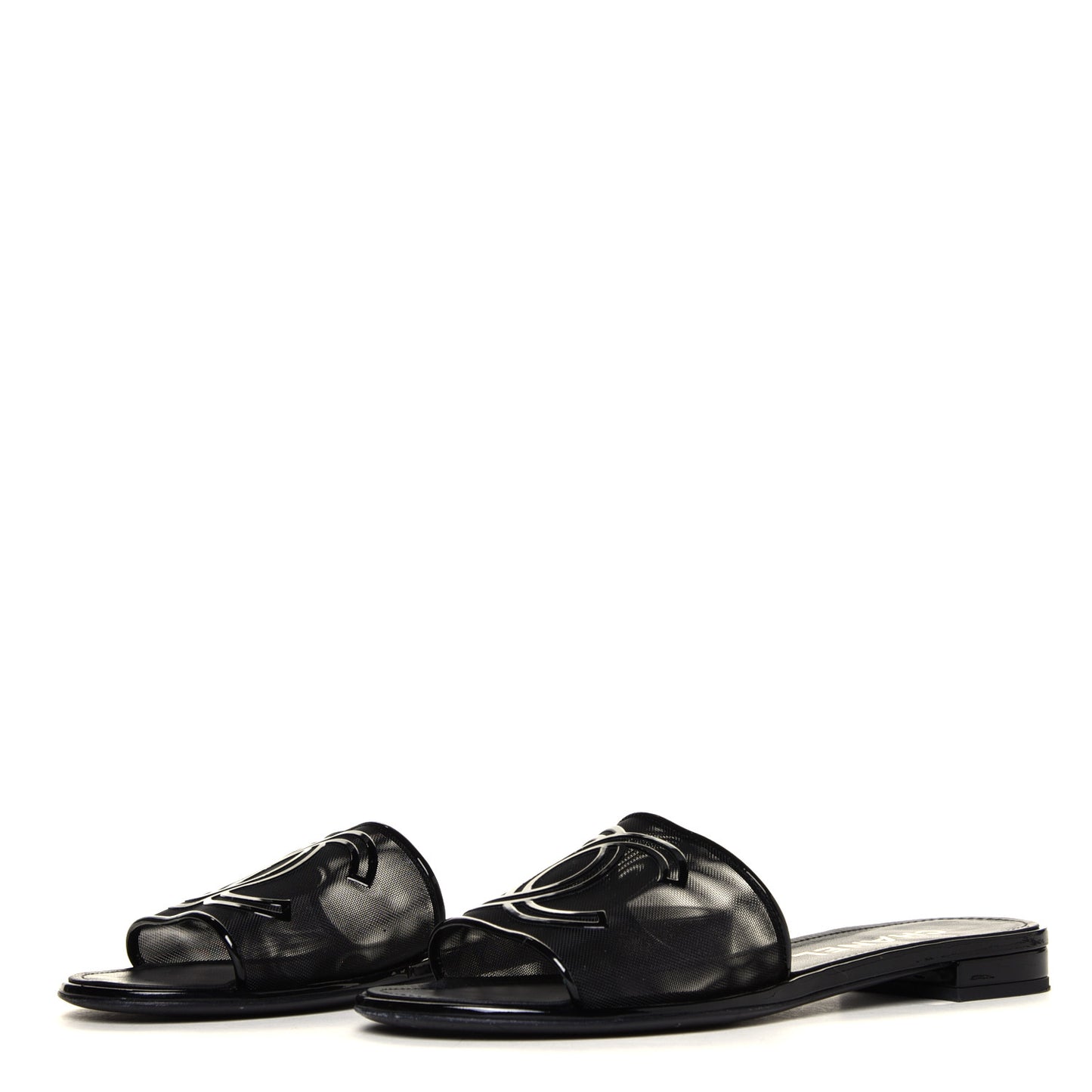 Mesh Patent Calfskin CC Mules 39 Black