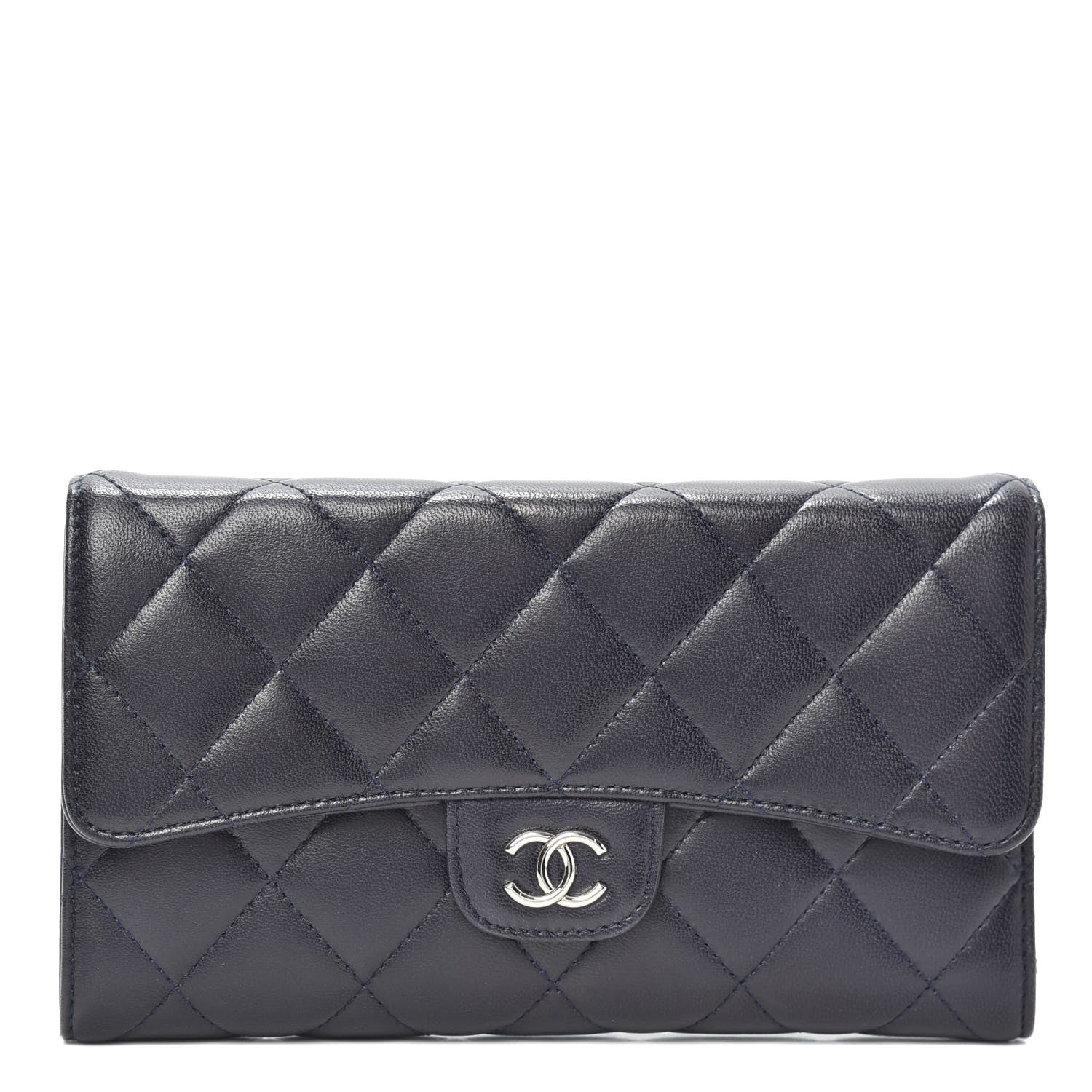 Chanel Lambskin Quilted Large Flap Wallet Navy 1 of 8