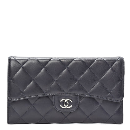 Chanel Lambskin Quilted Large Flap Wallet Navy 1 of 8