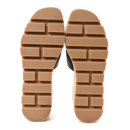 Hermes Calfskin Cork Eze 30 Sandals 38 Black 6 of 10