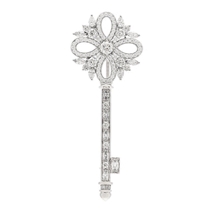 Tiffany Platinum Diamond Victoria Key Brooch Pin 1 of 5