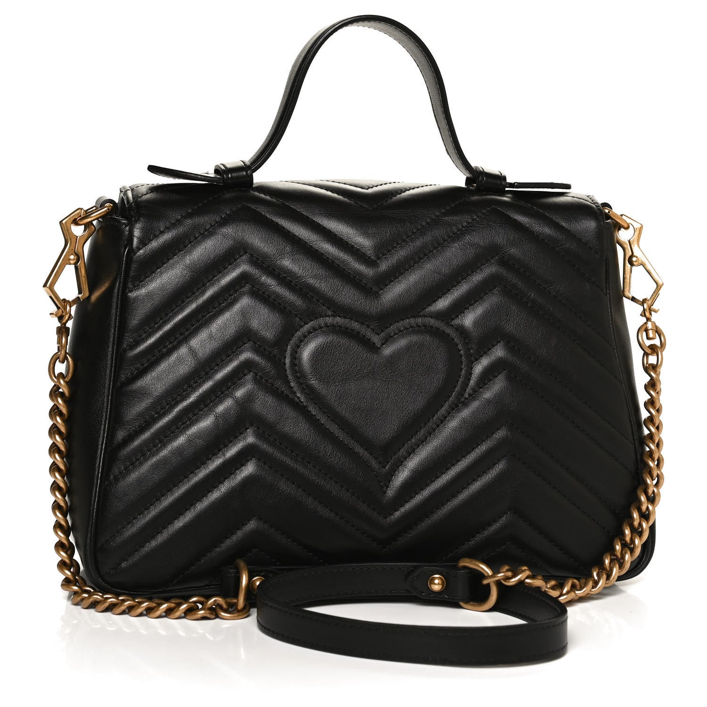 Calfskin Matelasse Small GG Marmont Top Handle Shoulder Bag Black