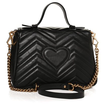 Gucci Calfskin Matelasse Small GG Marmont Top Handle Shoulder Bag Black 3 of 11