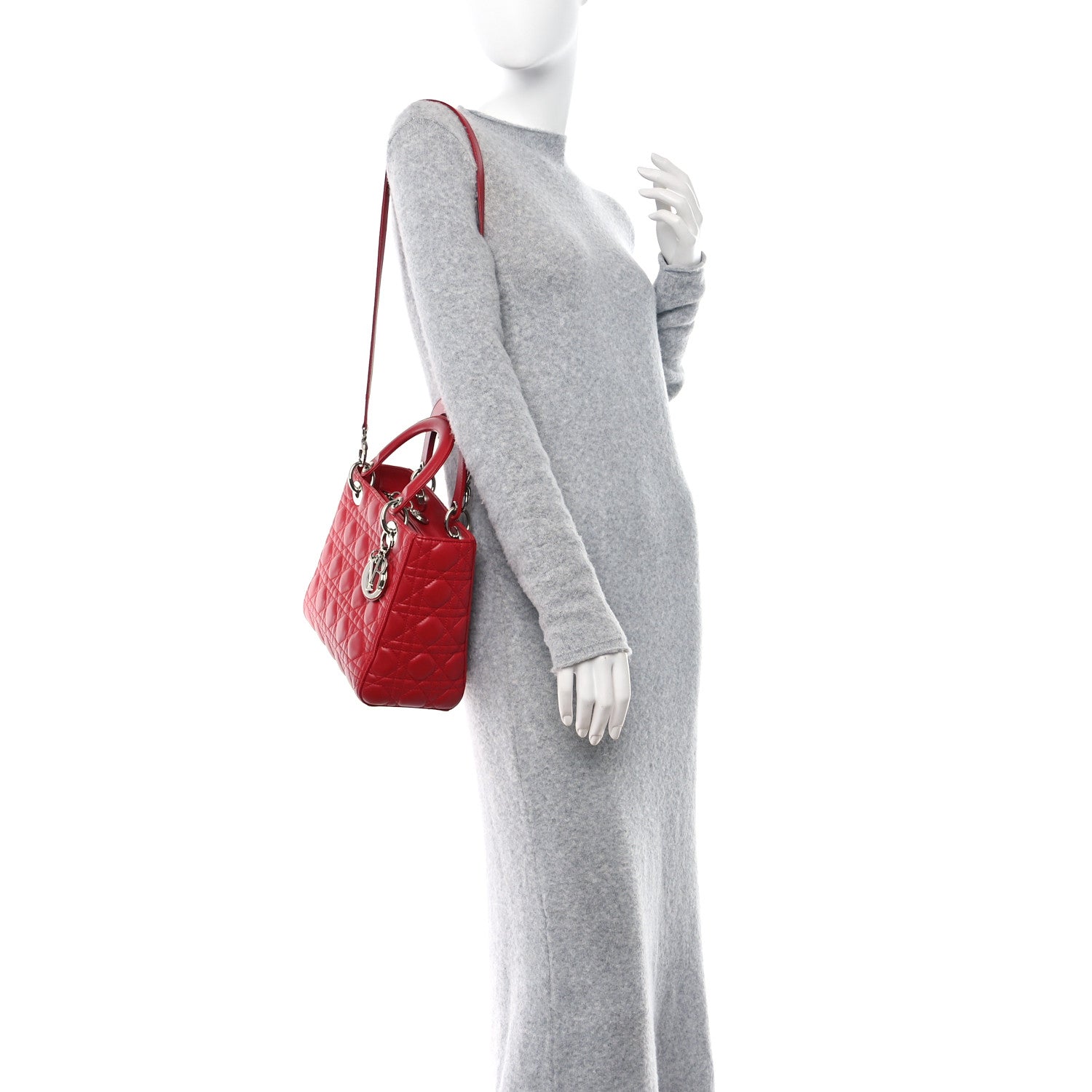 Christian Dior CHRISTIAN DIOR Lambskin Cannage Medium Lady Dior Red 2 of 13