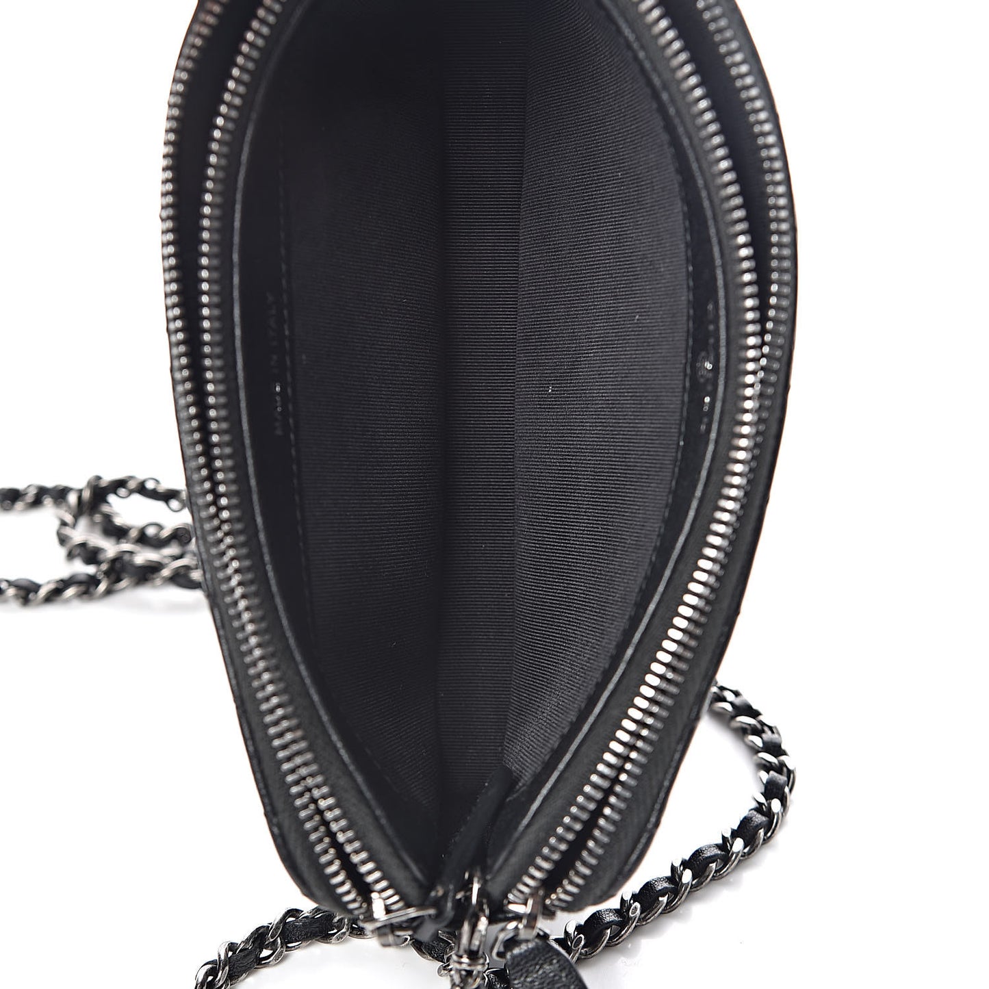 Sheepskin Chevron Quilted Studded Reissue Small Clutch With Chain Black