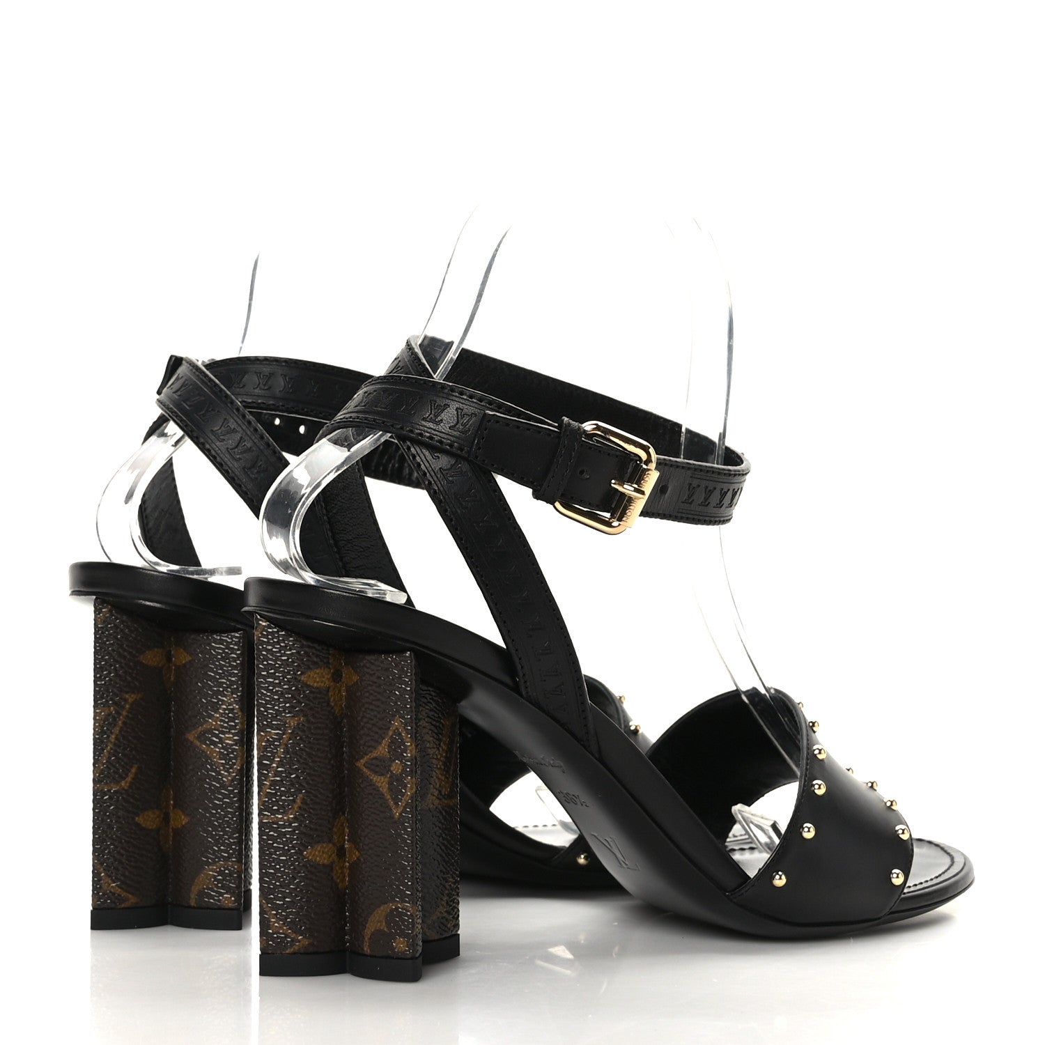 Louis Vuitton Calfskin Studded Monogram Silhouette Sandals 38.5 Black 4 of 7