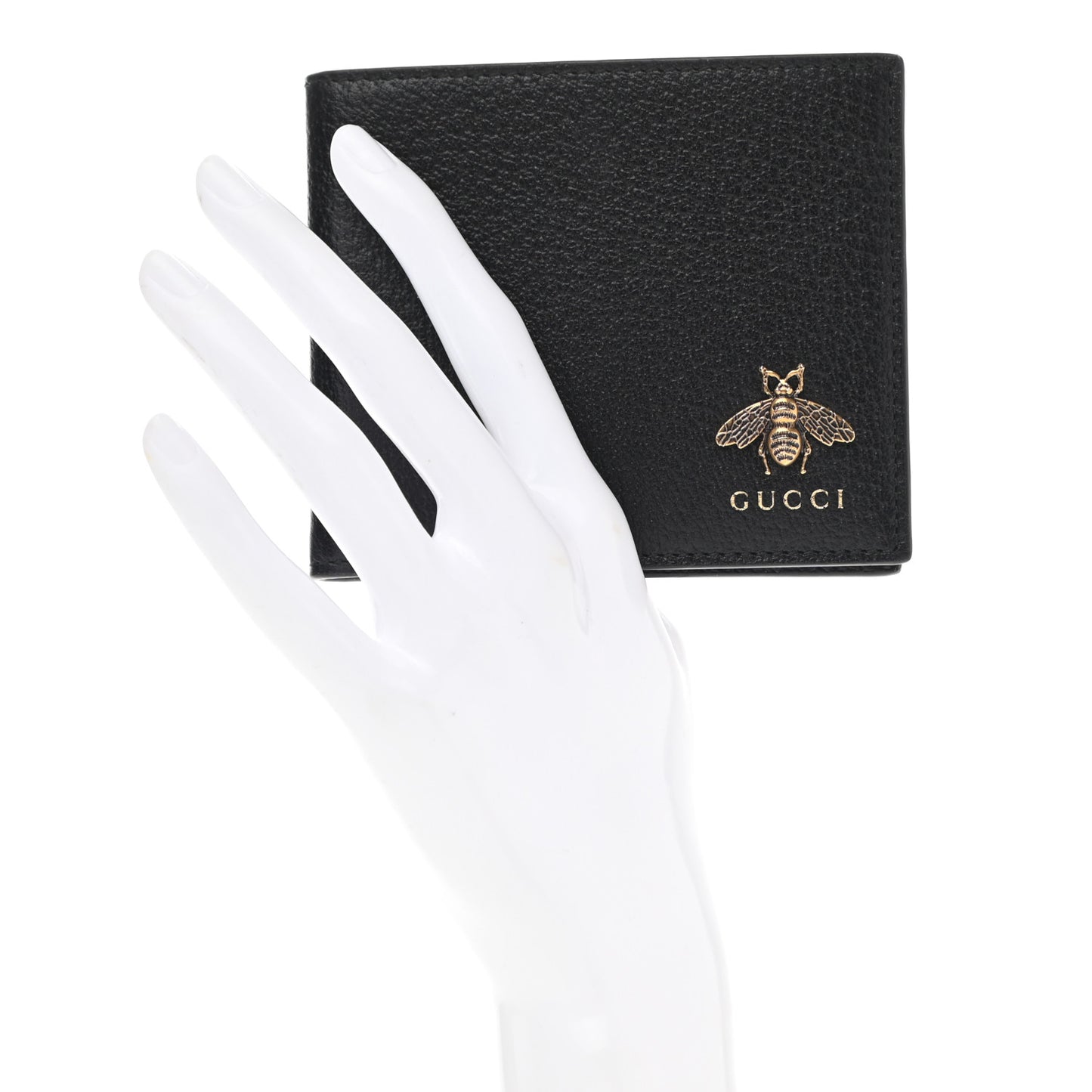 Calfskin Bee Bi-Fold Wallet Black