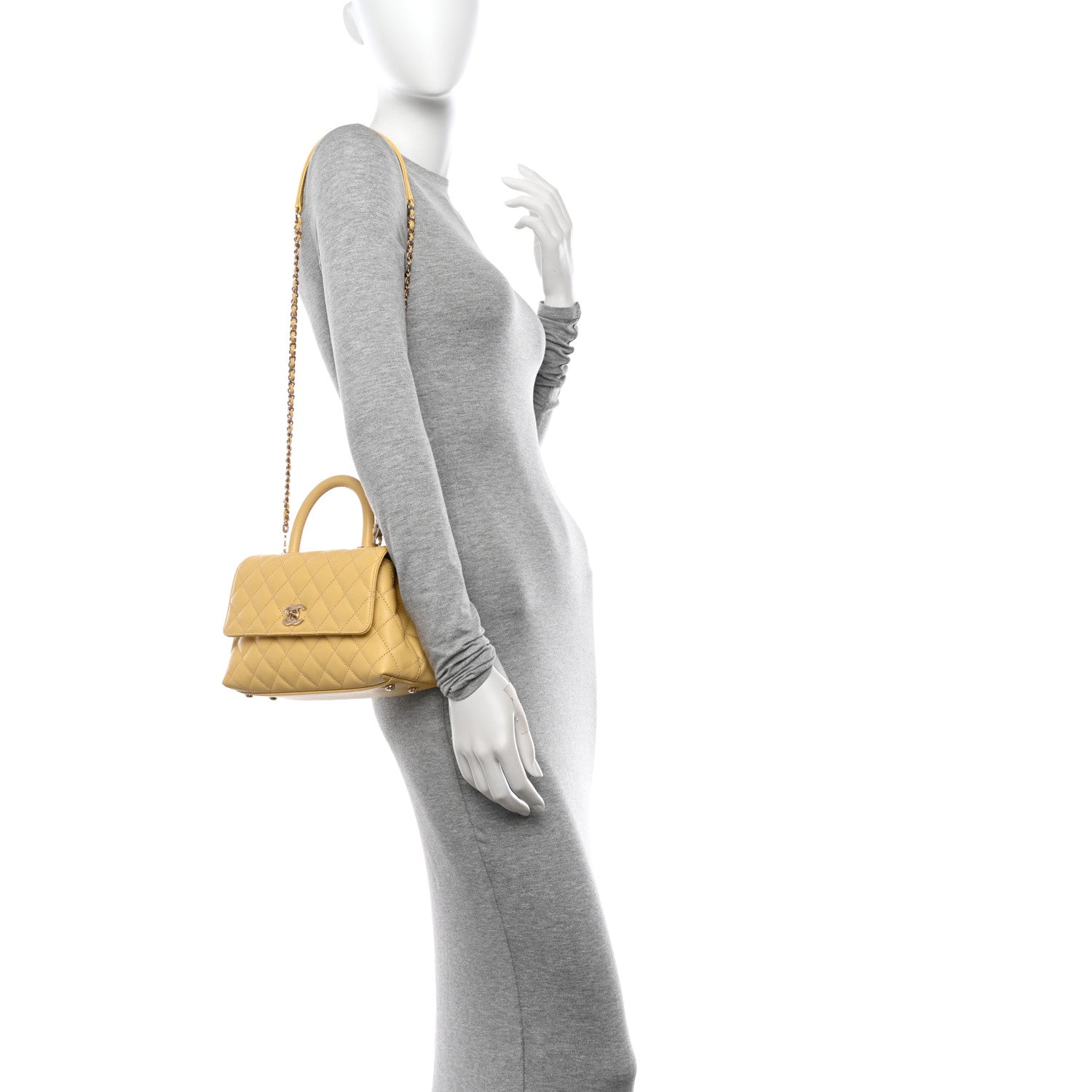 Chanel Caviar Quilted Mini Coco Handle Flap Yellow 2 of 10