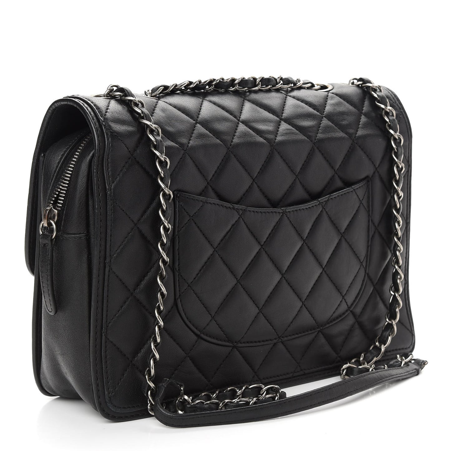 Lambskin Quilted Citizen Zip Large Flap Black