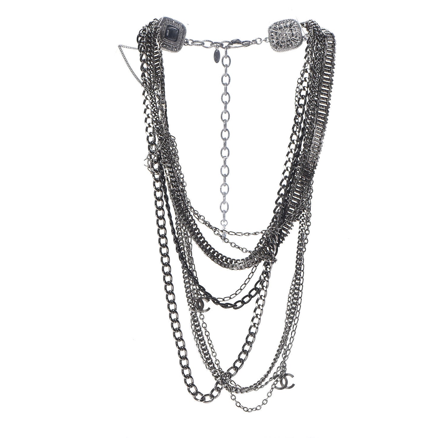 Gripoix CC Long Multistrand Necklace Ruthenium Black