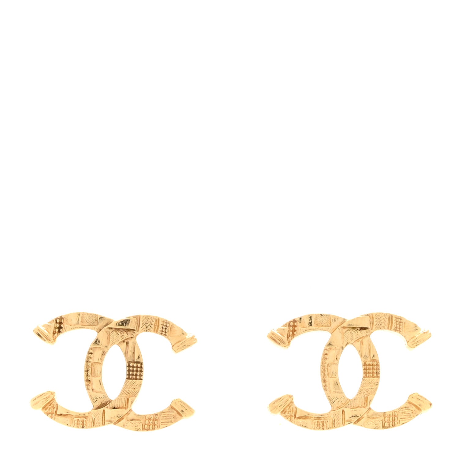 Chanel Metal Tweed Effect CC Earrings Gold 1 of 5