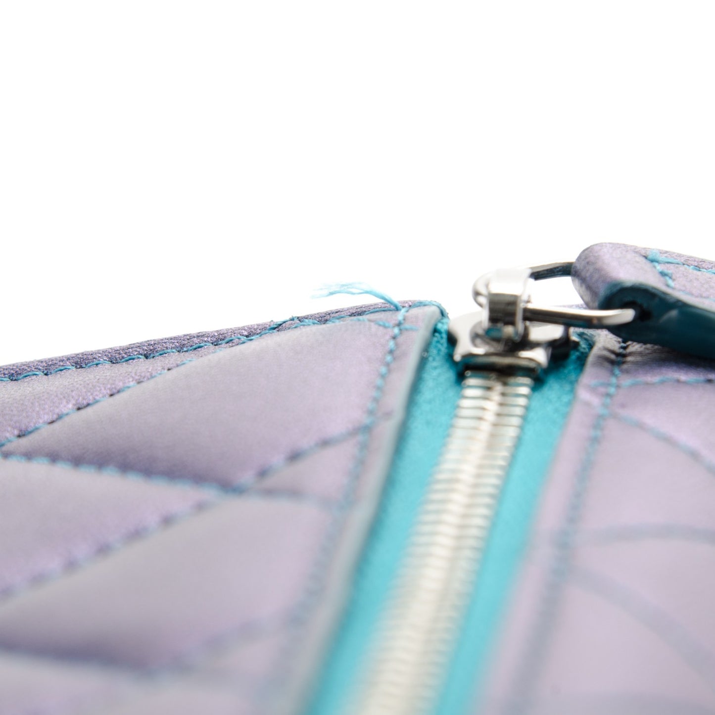 Metallic Lambskin Quilted Compact Flap Wallet Turquoise