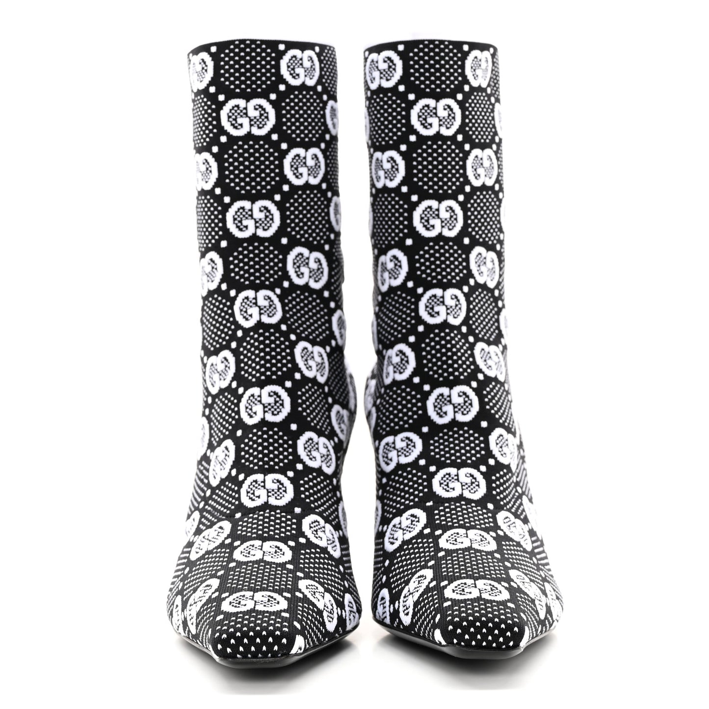 Technical Jersey Knit GG Monogram Square G 75mm Ankle Boots 37.5 Black Great White