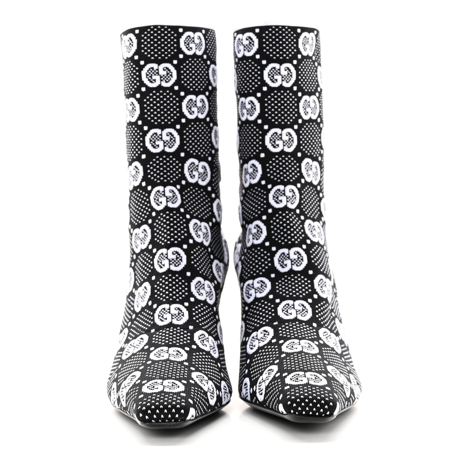 Gucci Technical Jersey Knit GG Monogram Square G 75mm Ankle Boots 37.5 Black Great White 2 of 11